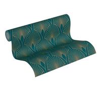 A.S Creation Art Deco Fan Teal Metallic Gold Wallpaper Textured Vinyl