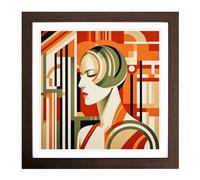 Art Deco Woman Bauhaus Framed Print | 18x18 Inch Walnut Framed Wall Art | Ready to Hang | Art Deco Nature Picture | Living Room Bedroom Lounge Office