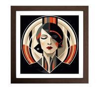 Art Deco Woman Bauhaus No.1 Framed Print | 18x18 Inch Walnut Framed Wall Art | Ready to Hang | Art Deco Nature Picture | Living Room Bedroom Lounge Office