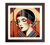 Art Deco Woman Bauhaus No.3 Framed Print | 18x18 Inch Walnut Framed Wall Art | Ready to Hang | Art Deco Nature Picture | Living Room Bedroom Lounge Office
