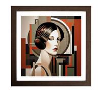 Art Deco Woman Bauhaus No.4 Framed Print | 18x18 Inch Walnut Framed Wall Art | Ready to Hang | Art Deco Nature Picture | Living Room Bedroom Lounge Office