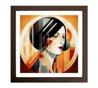 Art Deco Woman Bauhaus No.5 Framed Print | 18x18 Inch Walnut Framed Wall Art | Ready to Hang | Art Deco Nature Picture | Living Room Bedroom Lounge Office