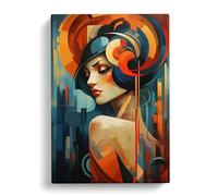 Art Deco Woman Expressionism No.4 Canvas Print | Gallery Wrapped 30mm Frame Wall Decor | 30x20 inches | Ready to Hang | Art Deco People Picture | Living Room Bedroom Lounge Office