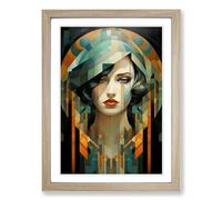 Art Deco Woman Geometric No.2 Framed Print | A2 Oak Framed Wall Art | Ready to Hang | Art Deco Fantasy Picture | Living Room Bedroom Lounge Office