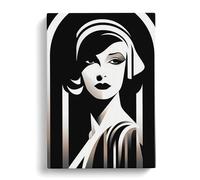 Art Deco Woman Line Art Canvas Print | Gallery Wrapped 30mm Frame Wall Decor | 30x20 inches | Ready to Hang | People Picture | Living Room Bedroom Lounge Office