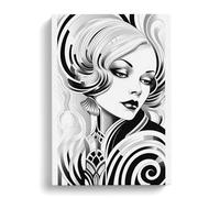 Art Deco Woman Line Art No.2 Canvas Print | Gallery Wrapped 30mm Frame Wall Decor | 30x20 inches | Ready to Hang | People Picture | Living Room Bedroom Lounge Office