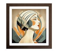 Art Deco Woman Mid-Century No.2 Framed Print | 18x18 Inch Walnut Framed Wall Art | Ready to Hang | Mid-Century Modern Nature Picture | Living Room Bedroom Lounge Office