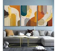 Art Decor,Abstract Bohemian Line Geometry Gold Foil Poster Wall Art Gold Brown Orange Canvas Painting Modern Living Office Room Home Decoration-60 * 80cm*3pcs (Unframed Print)