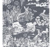 Meadow Hare Wallpaper - Navy