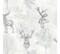 Art Decor Designs Arthouse Modern Etched Stag Mono Grey Metallic Spongeable Wallpaper 901808