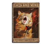 Art Decoration Cats and Wine Make Everything Fine Vintage Art Wall Decor Sign for Streets Barbed Wire Fences Forests Gardens Door 8.00“x12.00"