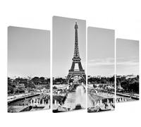 Art_Depot_Outlet PICTURE - Multi Split Panel Canvas Artwork Art - Eiffel Tower Seen From Fountain At Jardins Du Trocadero Paris landmark Black And White 4 Panel - 101cm x 71cm (40"x28")