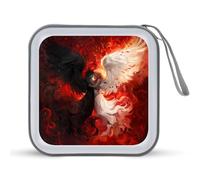 Art Devil and Angel Love Black White Feather Angel Wings CD Case Portable DVD Storage Small CD Holder Organizer for Home Travel