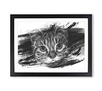 Art Digital Cat V1 Modern Framed Wall Art Print, Ready to Hang Picture for Living Room Bedroom Home Office Décor, Black A2 (64 x 46 cm)
