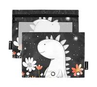 Art Dino Document Organizer Binder with Clear Window Pencil case with Zipper Reinforced Grommets 3 Ringing Pencil case for Office School Supplies Cosmetics Multicolored 2 PCS