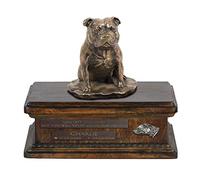 Art-Dog Custom Dog Sitting Statue Memorial Urn - Handmade Cold Cast Bronze on Birch Base - Sturdy and Stylish Urn for Dog’s Ashes - 8.3x11.4x8.7 - 5l - Staffordshire Bull Terrier I