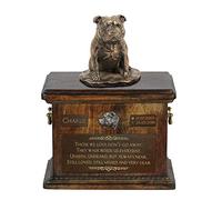 Art-Dog Custom Dog Sitting Statue Memorial Urn - Handmade Cold Cast Bronze on Birch Base - Sturdy and Stylish Urn for Dog’s Ashes - 8.3x11.4x8.7 - 5l - Staffordshire Bull Terrier II