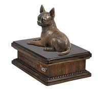 Art-Dog Custom Dog Sitting Statue Memorial Urn - Handmade Cold Cast Bronze on Birch Base - Sturdy and Stylish Urn for Dog’s Ashes - 8.3x11.4x8.7 - 5l - Chihuahua