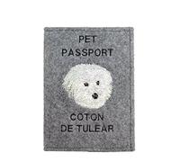 Art-Dog Dog Passport Cover - Handmade Felt Cover with Embroidered Pattern - Veterinary Pet Travel Passport Holder for Dogs - 17x12,5cm - Coton de Tulear