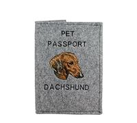 Art-Dog Dog Passport Cover - Handmade Felt Cover with Embroidered Pattern - Veterinary Pet Travel Passport Holder for Dogs - 17x12,5cm - Dachshund I