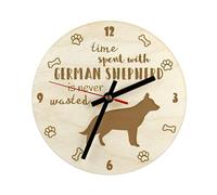 Art-Dog Dog Wooden Clock - Customizable Wall or Desk Clock for Dog Lovers - Birch Plywood Handmade Timepiece - Wall Clocks for Living Room 20x20cm - German Shepherd