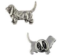 Art-Dog Unique Edition Silver Dog Pin Badge Elegant Casket - Silver-Plated Handmade - Brooches Women - Silver Brooch Jewelry - Basset Hound I - 2x2,6x5cm