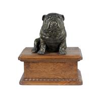 Art-Dog Urn for Dog Ashes - Handmade Memorial with Cold Cast Bronze Statue - Custom Pet Memorial Urn for Pet's Name, Dates, and Sculpture - 8.3x11.4x4.3” - English Bulldog