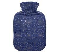 Art Dots and Lines Blue Cute Hot Water Bottle with Soft Cover, 2L Warm Water Bottle for Bed for Arthritis