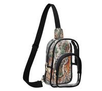 Art Dragon Tiger White Clear Sling Backpack, Transparent Crossbody Bag with Printed Back Panel, Adjustable Cotton Strap