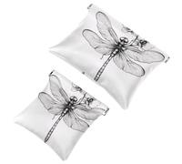 Art Dragonfly Decorated with Exotic Orchids Pocket Cosmetic Bag, Waterproof Squeeze Makeup Bag No Zipper Self-Closing, Portable Mini Travel Storage for Headphones Jewelry