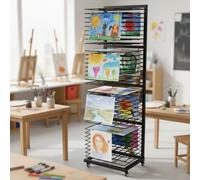 Art Drying Rack with 36 Adjustable Shelves and Lockable Wheels Painting Storage Rack, Canvas Art Storage Rack for Classrooms, Art Gallery, Art Studio, School 13 3/4"D x 17 1/2"W x 55 1/2"H - Black