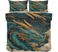 Art Duvet Cover Double, Dragon Pattern Bedding, Soft Cosy 3 Piece 110gsm Microfibre Quilt Cover and 2xPillow Case 50x75 cm with Zipper Closure for Bedroom W436