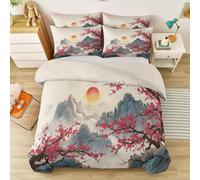 Art Duvet Cover Set, Ultra-Soft Microfiber Bedding Set 200 × 200 cm, Reversible Traditional landscape Sunset Plum blossom Duvet Cover - 2 Pillowcase, Easy Care for Gift Shoppers