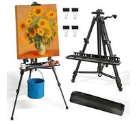 Art Easel Stand for Painting - Portable Folding Aluminum Tripod Easel with Tray & Hook Adjustable Height 45-157 cm for Table-Top/Floor Painting, Drawing, Display, Poster, Canvas (Black)
