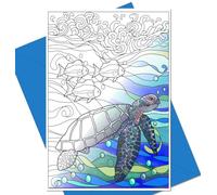 Art Eclect Coloring Ocean Greeting and Thank You Note Cards, Sea Animal Designs, 10 Cards With Blue Envelopes Included (Beach and Sea AM10)