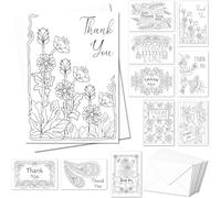 Art Eclect Colouring Thank You Cards for Adults, 10 Cards with Different Designs and 10 White Envelopes Included (Set Thank-You 10)
