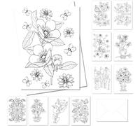 Art Eclect Floral Colouring Cards, Colour Your Own Cards for All Occasions, 10 Designs with Envelopes, (Set Flowers B/White)