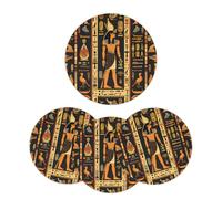Art Egyptian Round Placemats and Coasters Set of 4, Ancient Egypt Hieroglyphs Woven Place Mats Heat Resistant Washable Table Mats for Dining Table Kitchen Home Party Restaurant, 38cm