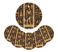 Art Egyptian Round Placemats and Coasters Set of 6, Ancient Egypt Hieroglyphs Woven Place Mats Heat Resistant Washable Table Mats for Dining Table Kitchen Home Party Restaurant, 38cm