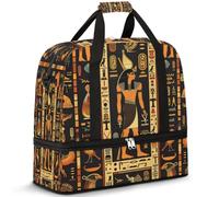 Art Egyptian Travel Duffel Bag for Women Men, Ancient Egypt Hieroglyphs Foldable Sports Gym Bag Weekend Overnight Totes Carry on Cabin Bag with Shoes Compartment