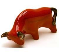 ART ESCUDELLERS Ceramic sculpture BULL handmade and handpainted. Decorative figure.(MINI size 7.09" x 3.94" x 3.15") (SALT RED)