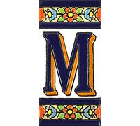 ART ESCUDELLERS House Letter M, 20.9 x 5.4 cm, Ceramic, Handpainted, Mediterranean Artisanal Style, Cuerda Seca Technique