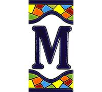 ART ESCUDELLERS House Letter M, 4.29" x 2.13", Handcrafted Spanish Ceramic, Handpainted with Cuerda Seca Technique, Address Numbers and Letters, Decorative, Geometric, Mosaic, Cultural Style