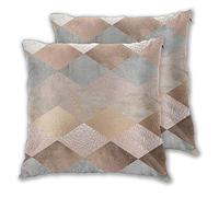 Art Fan-Design Cushion Cover Copper And Blush Rose Gold Marble Argyle Set of 2 Square Throw Pillow Case Sham Home for Sofa Chair Couch/Bedroom Decorative Pillowcases,18x18inch