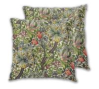 Art Fan-Design Cushion Cover William Morris Golden Lily Vintage Floral Set of 2 Square Throw Pillow Case Sham Home for Sofa Chair Couch/Bedroom Decorative Pillowcases