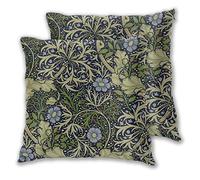 Art Fan-Design Cushion Cover William Morris Seaweed Pattern Set of 2 Square Throw Pillow Case Sham Home for Sofa Chair Couch/Bedroom Decorative Pillowcases,18x18inch