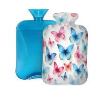 Art Flower Butterfly Pattern Hot Water Bottle with Cover, 2L PVC Hot Water Bag with Soft Cover, Reusable Heating Pad for Pain Relief Warm Hands Waist Abdomen Feet & Bed