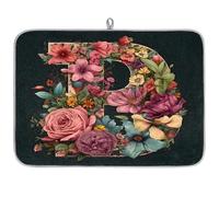 Art Flower Letter B Microfibre Dish Drying Mat Absorbent Dish Drying Drainers Mats for Kitchen Spoon Glass Plate 45.7 x 60.9 cm