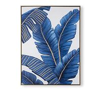 Art For The Home Blissful Blue Tropics Framed Printed Canvas - White & Blue Wall Art - tropical leaves metallic hand painted Design - Feature design - Cover for small cracks
