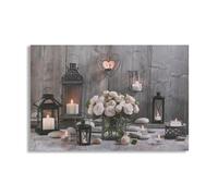 Art For The Home Cosy Cottage LED Printed Canvas - Natural, Grey & Pink Wall art - Framed LED Canvas - Traditional wood & floral photographic design - Smooth texture - Cover for small cracks